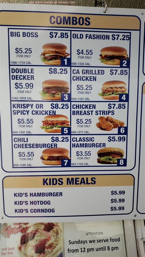 fosters freeze menu